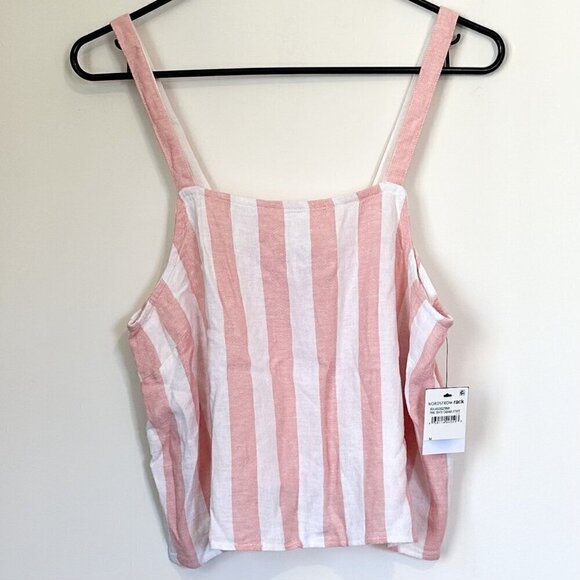 NWT Abound by Nordstrom Linen Blend Tank Top in Pink & White Cabana Stripe - M - Picture 2 of 6